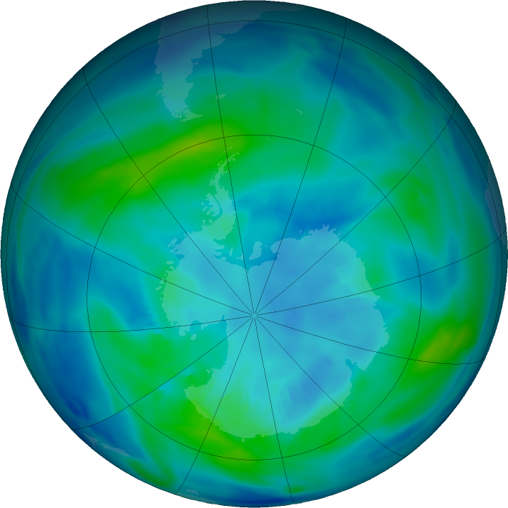 Antarctic ozone map for 12 April 2021